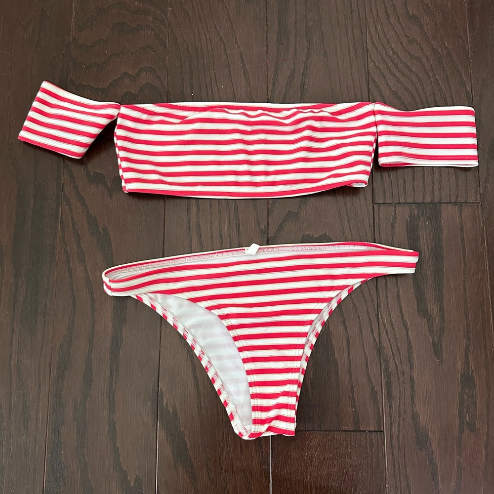 Aerie Pink and White Striped Bikini Swimwear